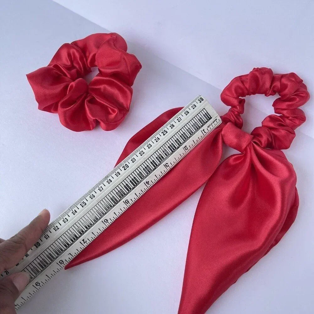 2 New Women Hair Satin Scrunchie Hair Tie Red